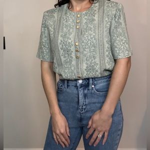 R & M Richards | Vintage Button Down Tropical Print Blouse